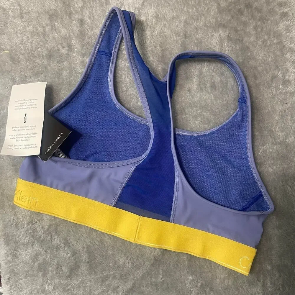 Calvin Klein Women's Performance Sports Bra Blue Yellow Lining Medium NEW W/ TAG